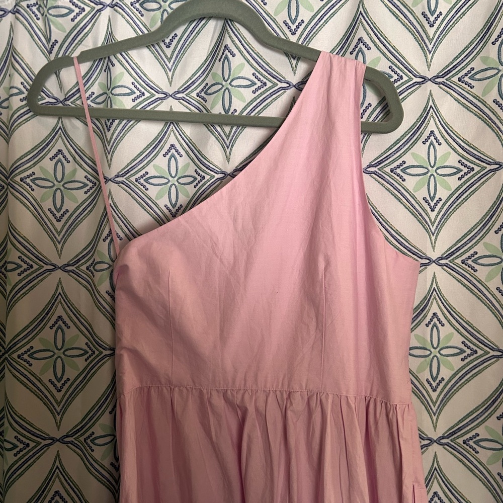 NWOT GAP ONE SHOULDER Pink Maxi Dress with Tiered Skirt and Lace Detailing - Picture 9 of 13